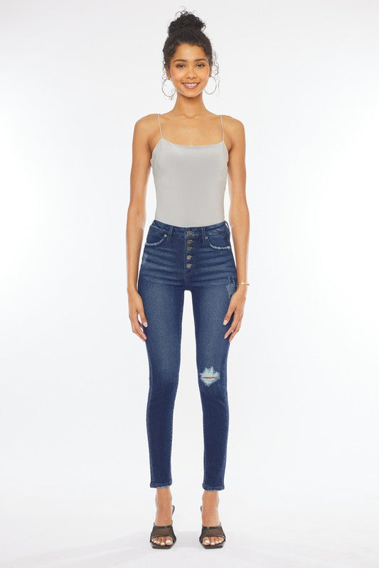 High Rise Piecing Detail Super Skinny Jeans