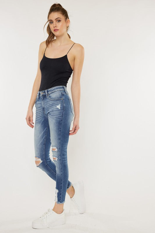 High Rise Fray Hem Ankle Skinny - KC9130M