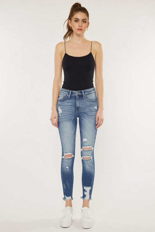 High Rise Fray Hem Ankle Skinny - KC9130M