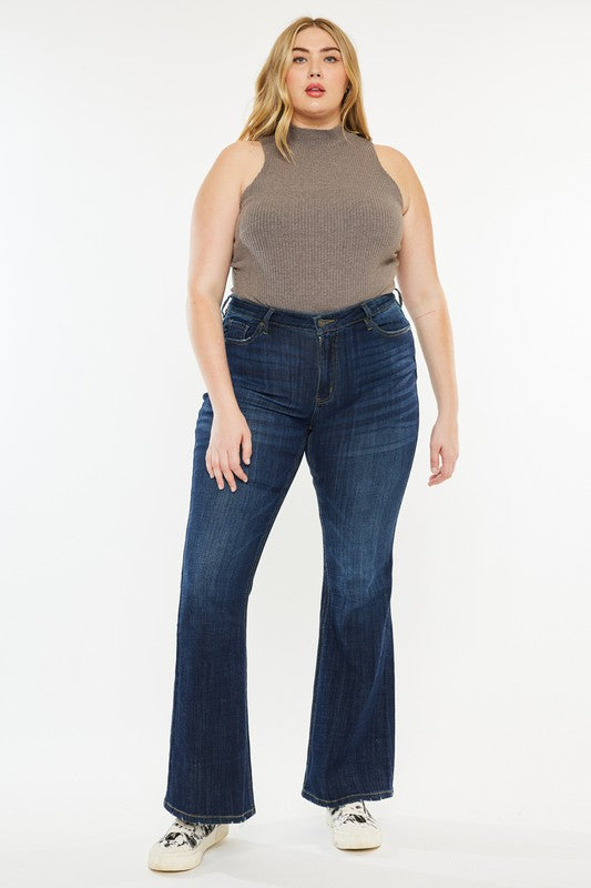 Plus Petite Dark Wash Mid Rise Flare Jeans