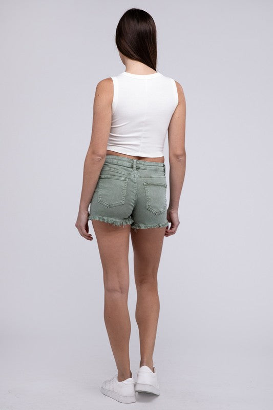 Acid Washed Frayed Cutoff Hem Shorts